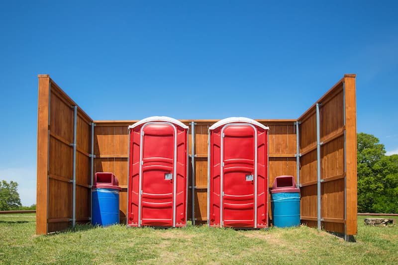 Short-term porta potty units staged for delivery in Hibbing, Minnesota